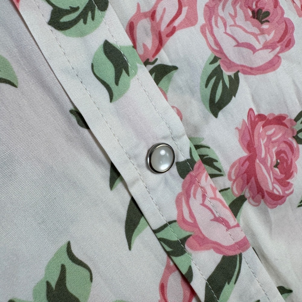 National Floral Snap Front House Dress Pink Rose Cotton Lounger M 24079 - Picture 5 of 9